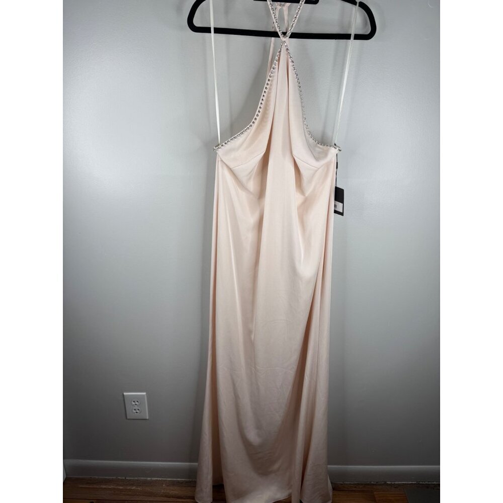 NWT Mac Duggal 26580 Rhinestone Halter Column Gown Porcelain Maxi Dress Size 14 - Picture 3 of 7